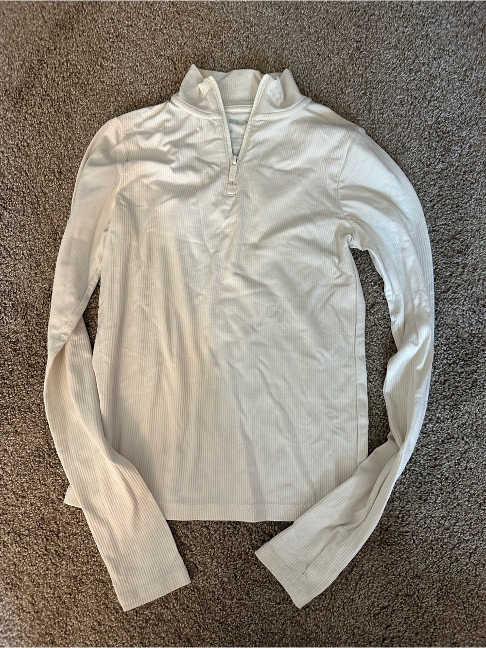 Women's Cream Ribbed Quarter-Zip Turtleneck Sweater